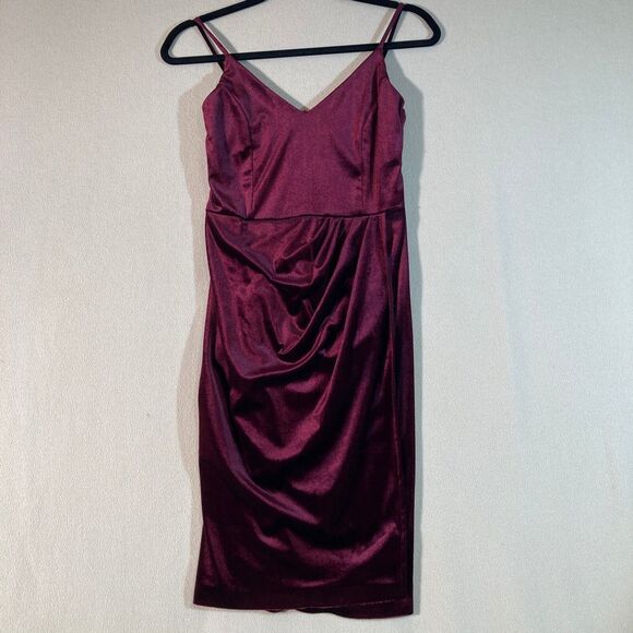 Ababalaya Dress Women's Small Dark Red Velvet Babydoll‎ Romantic Mini - Picture 1 of 9